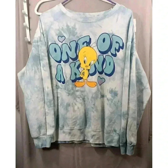 Looney Tunes Sweatshirt Pullover womens SZ XL Blue Tye DyTweety Bird crew neck - Picture 1 of 5